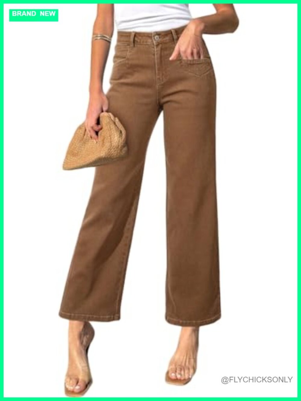 High Waisted Straight Leg Ankle Jeans Stretchy Denim Pants with Pockets
